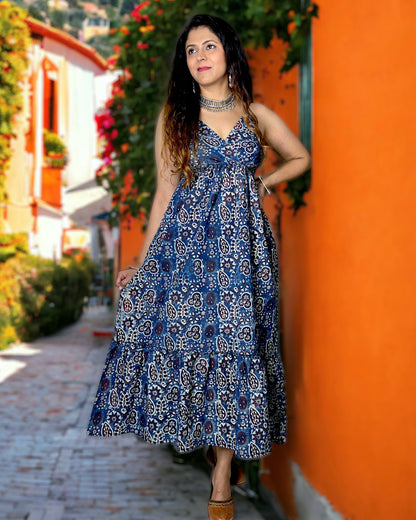 Artisanal Ajrakh Print - Spaghetti Long Dress