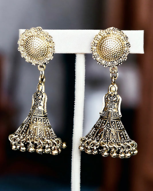 Oxidised Lady Shaped Hanging Jhumkis