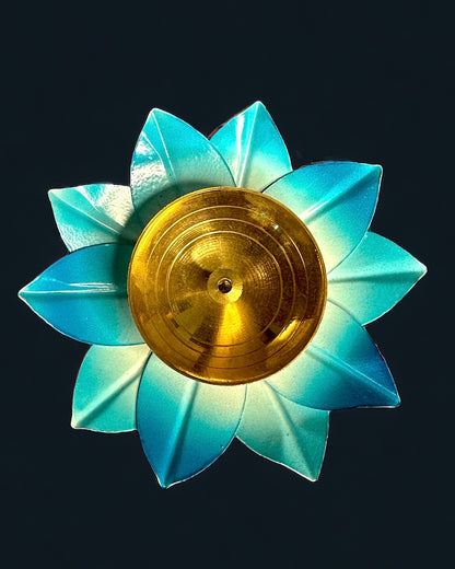 Brass Lotus Shaped Diya (Blue)