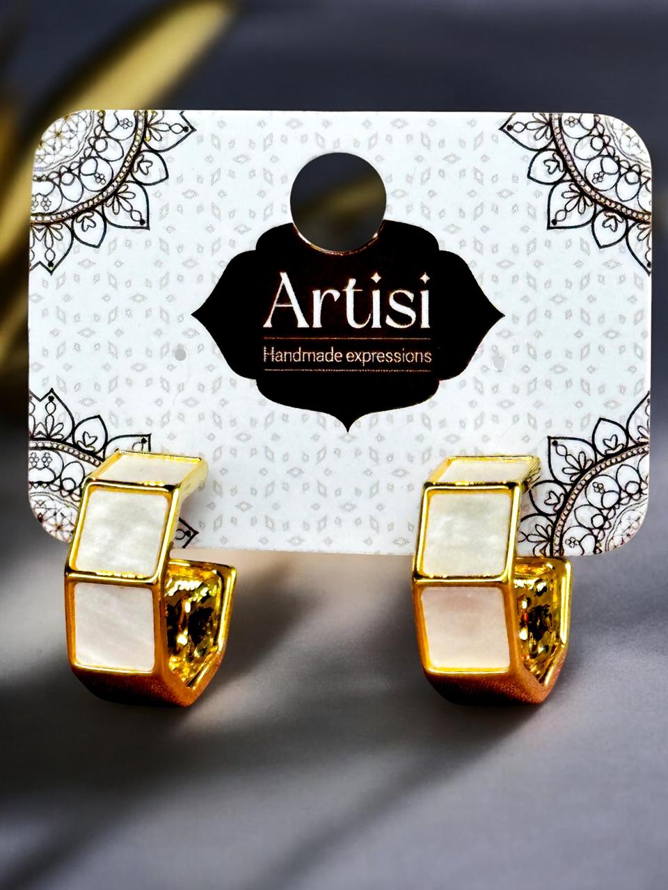 Lustrous Elegance: Imported Golden Mother of Pearl Earrings
