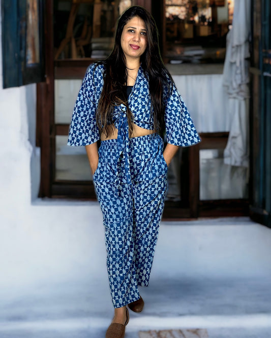 Artisanal Handblock Printed Co-rod Set Indigo Blue