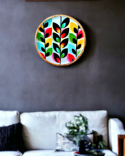 Multicoloured Leaf Pattern Mango Wood Wall Decor Plate - 12 inches