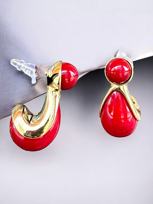Red and Gold Contrast Earrings | Anti-Tarnish Imported Finish | Statement Dangle Earrings for Women