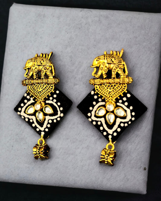 Fabric Kundan Work Jewellery with Gold Plated Elephant