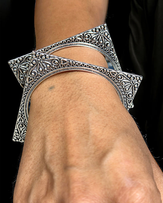 Oxidised Bangle Set - Square