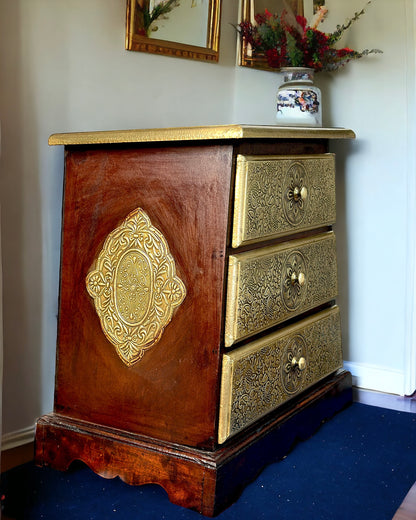 Antique Pyramid Table - Wooden Fitted with Artistic Brass Sheets