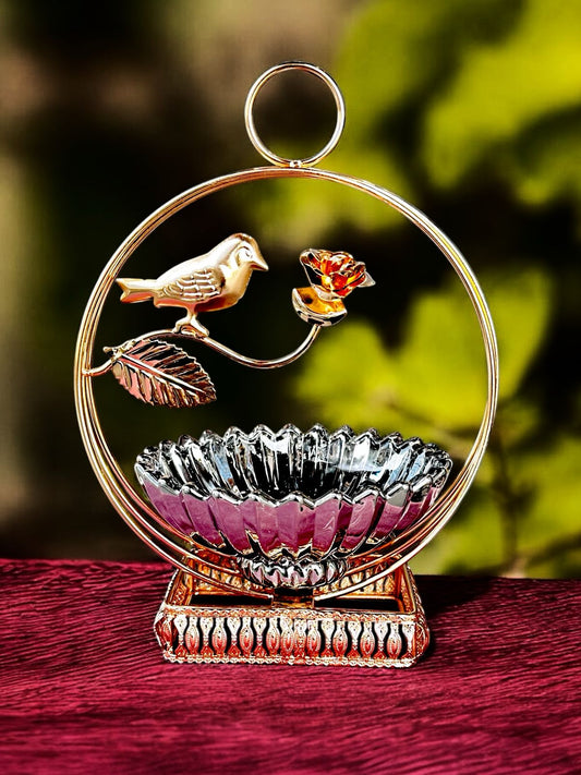 Crystal Serenity: Elegant Bird-Themed Serving Platter