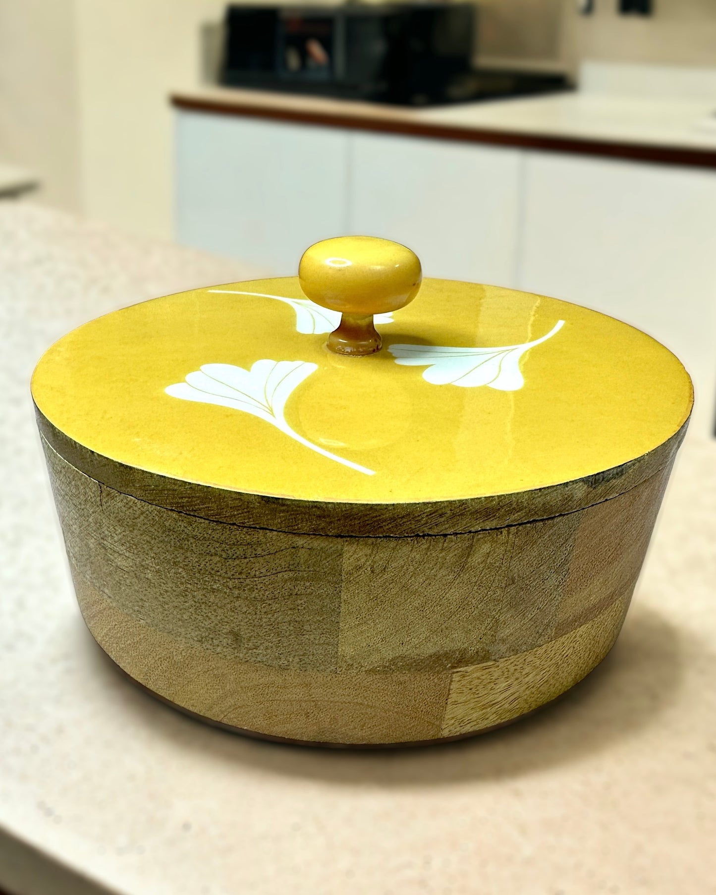 Hand Enamelled Chapati Box with Lid - in Mango Wood (8 inches)