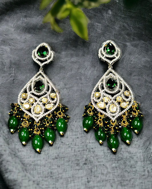 American Diamond Designer Earrings - Green