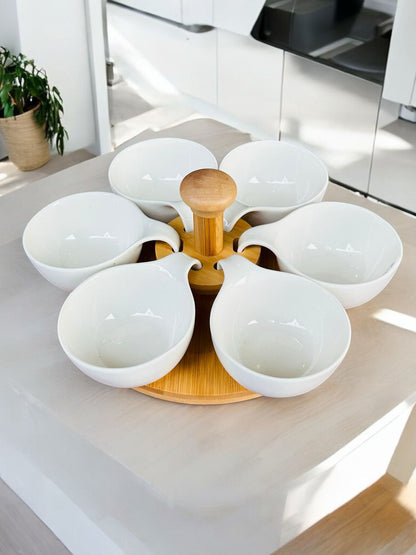 Elegant Serve: European Ceramic Bowl Set on Rotating Base