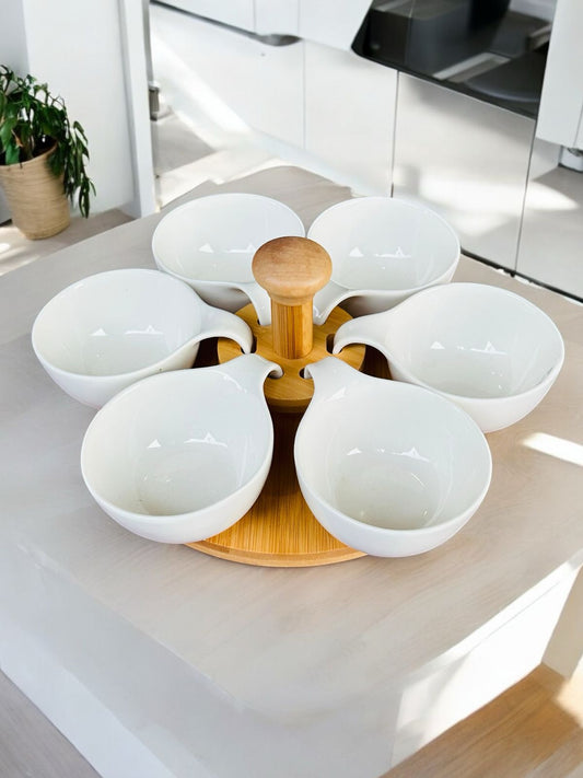 Elegant Serve: European Ceramic Bowl Set on Rotating Base