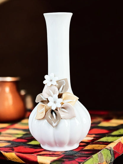 Ceramic Flower Vase - White Surai Shape (8 Inch) | Elegant Home Décor Accent