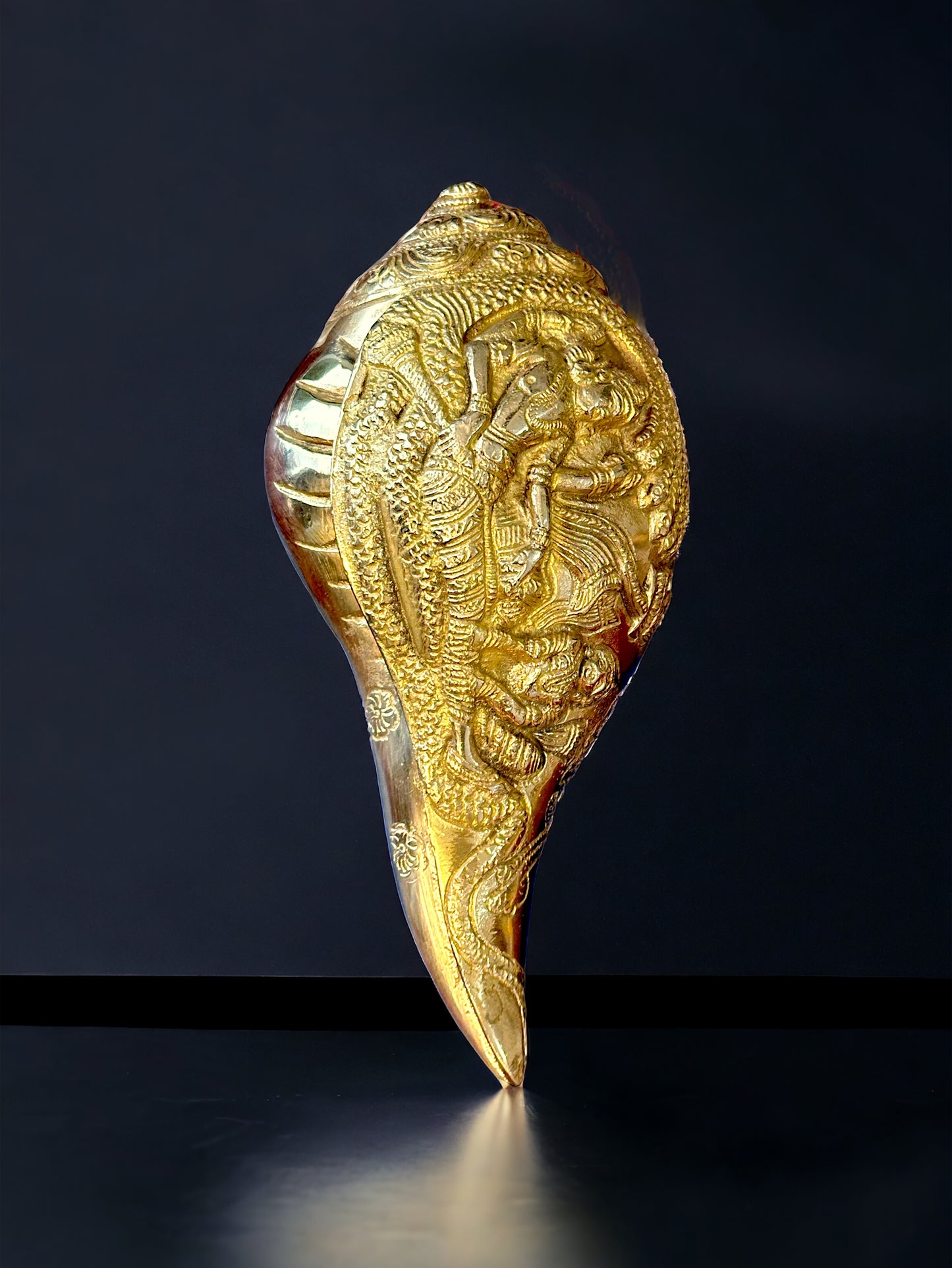 Antique Brass Shankh (Conch) with Lord Vishnu Carving - Wall Hanging