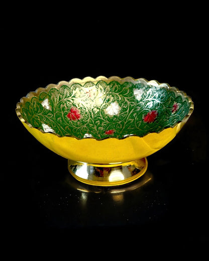 Brass Bowl with Meenakari Work, Green Colour - 6 inches