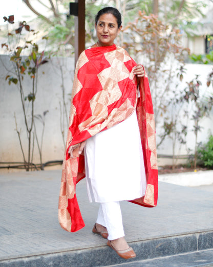 Phulkari Red and Golden Dupatta