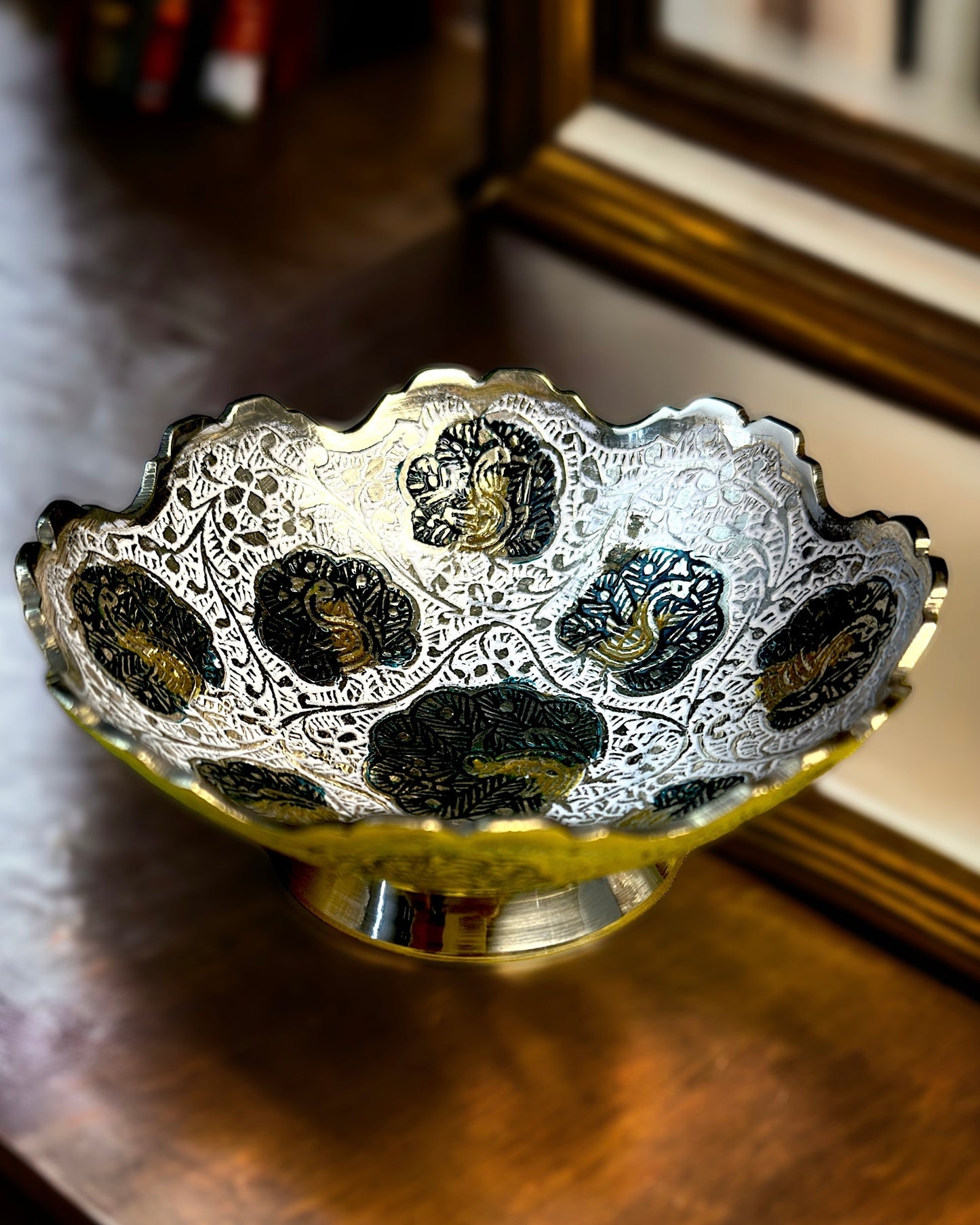 Brass Antique Finish Bowl with Meenakari Work (inside and outside) - 8 inches