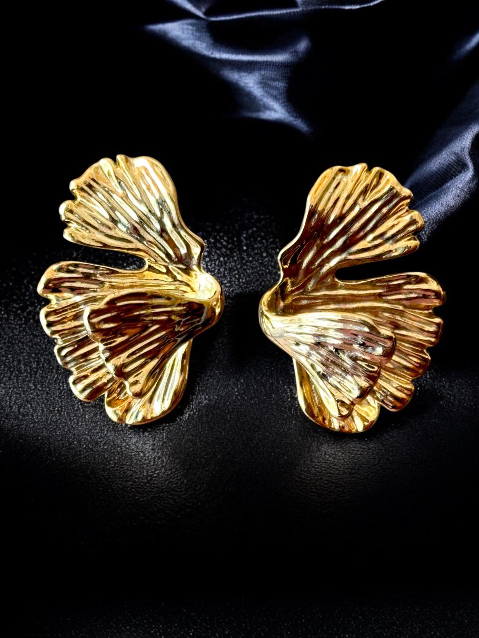 Fan-Shaped Statement Stud Earrings for Women | Gold-Toned | Handmade with Textured Finish | Anti-Tarnish