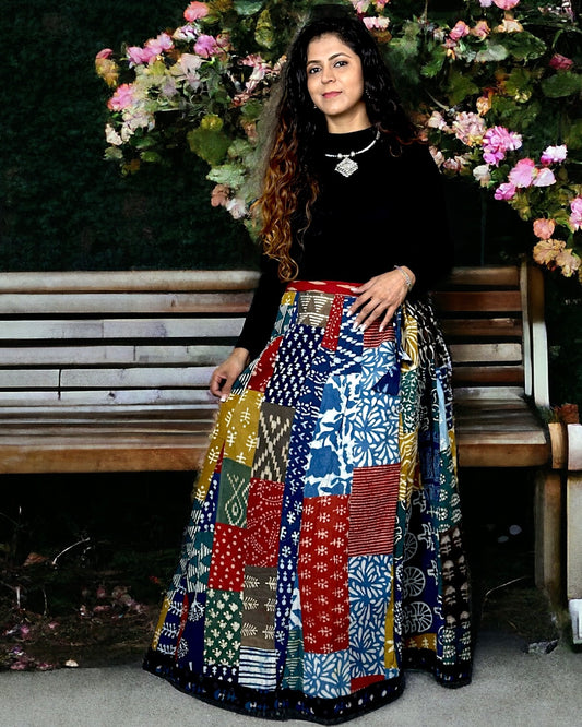 Handblock Patchwork Long Skirt