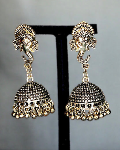 Oxidised Ganesh Jhumka Earrings