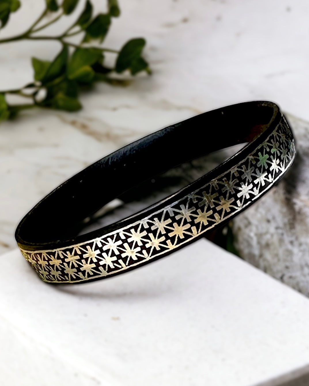 Silver Inlay Bidriware Bangle - Handcrafted Persian Art from Bidar