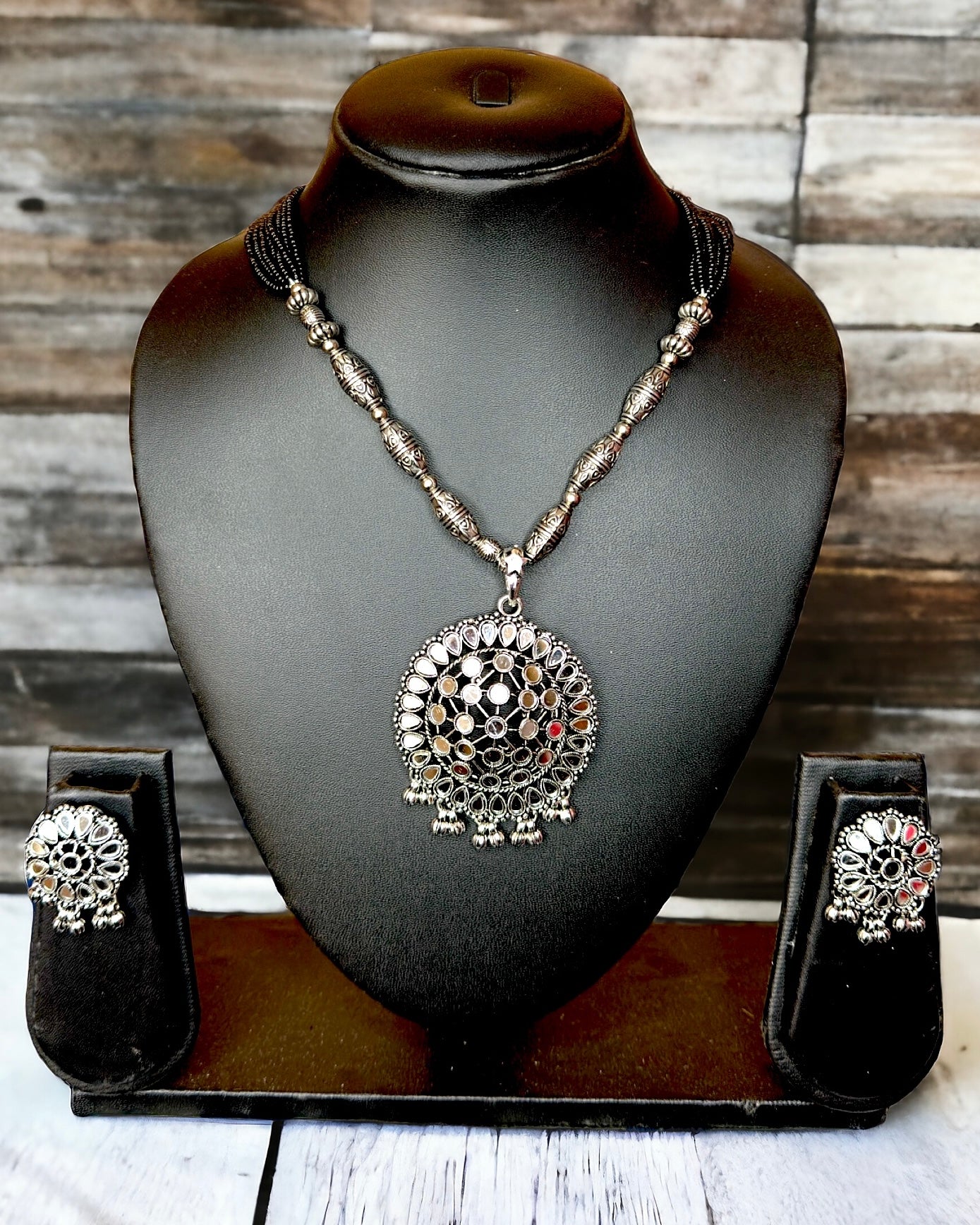 Oxidised Mirror-work Necklace Set