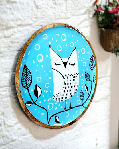 Owl Print Mango Wood Wall Decor Plate - 12 inches