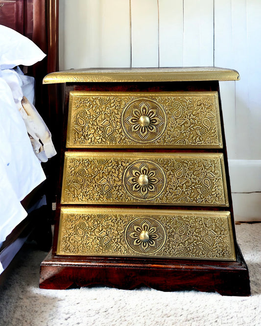 Antique Pyramid Table - Wooden Fitted with Artistic Brass Sheets