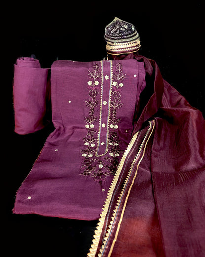 Muslin Suit Fabric with Threadwork and Organza Dupatta