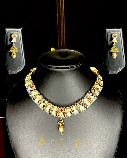 Gold Plated Drop Design Brass Necklace Set