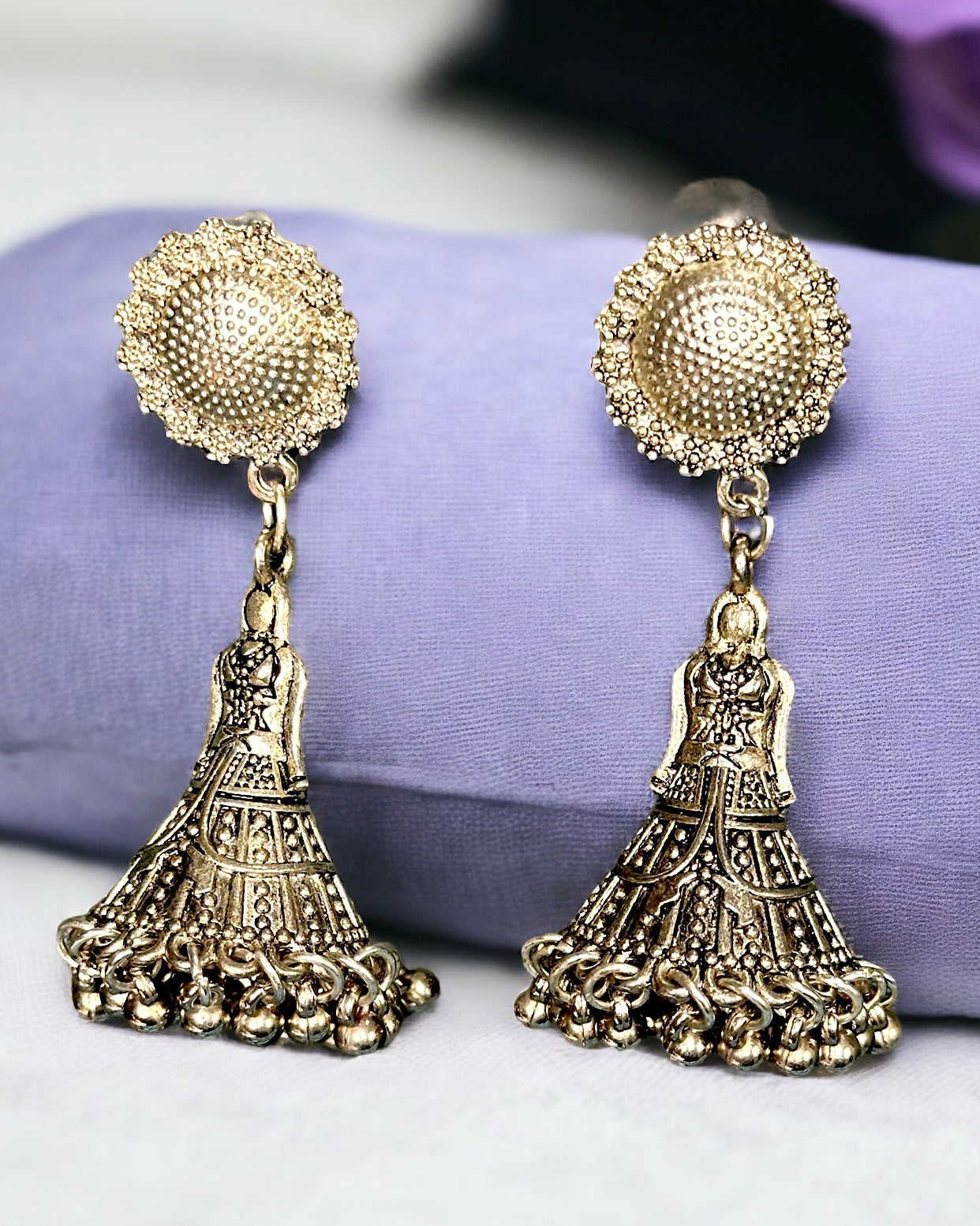 Oxidised Lady Shaped Hanging Jhumkis