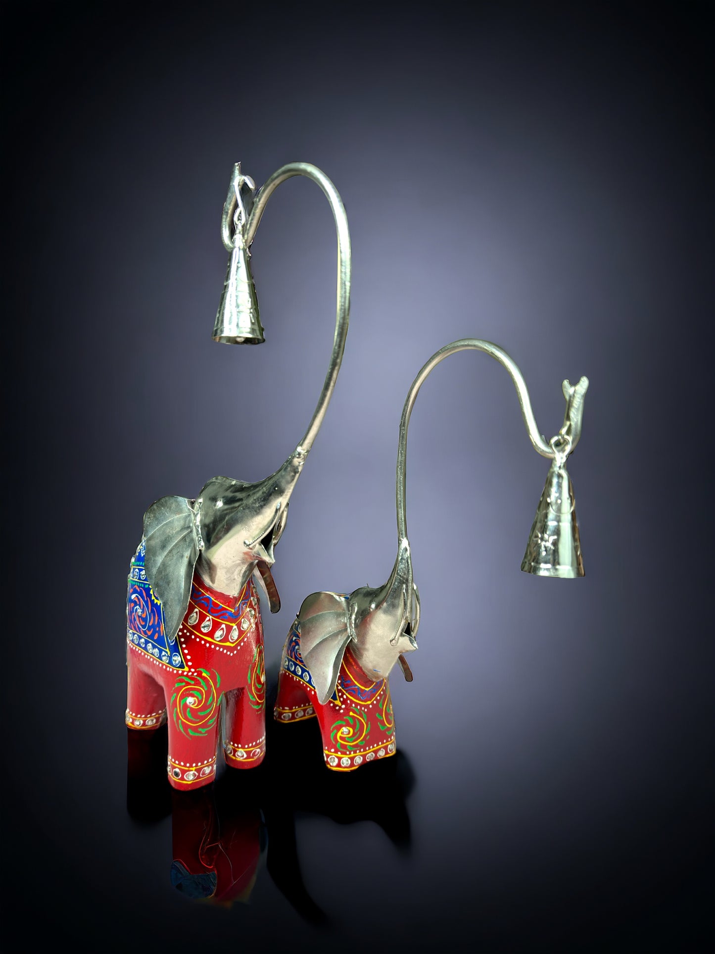 Handmade Elephant Set with Bells in Wood and Metal