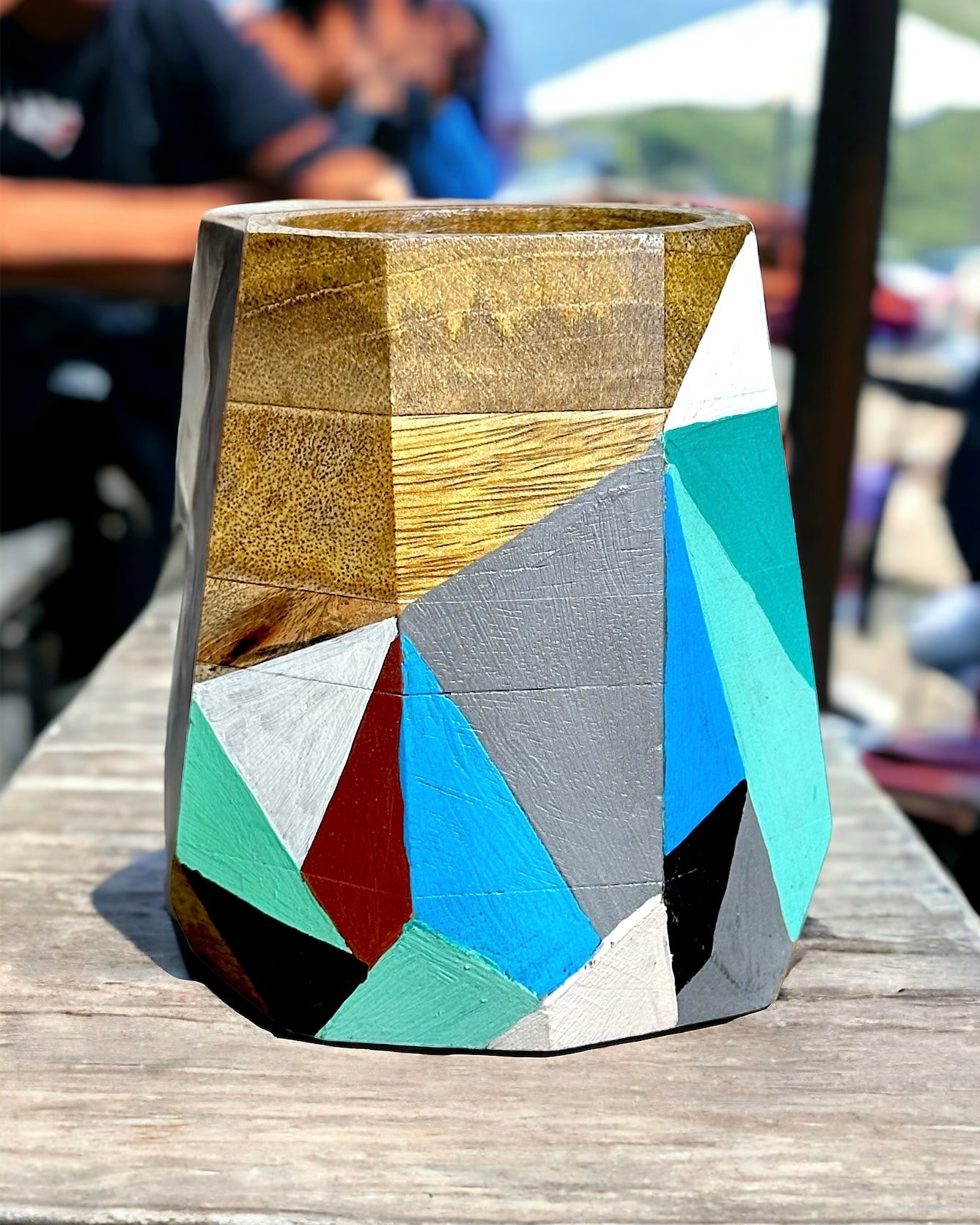 Hand Painted Octagonal Shaped Wooden Container/ Mug / Tumbler