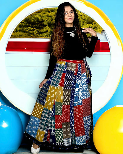 Handblock Patchwork Long Skirt