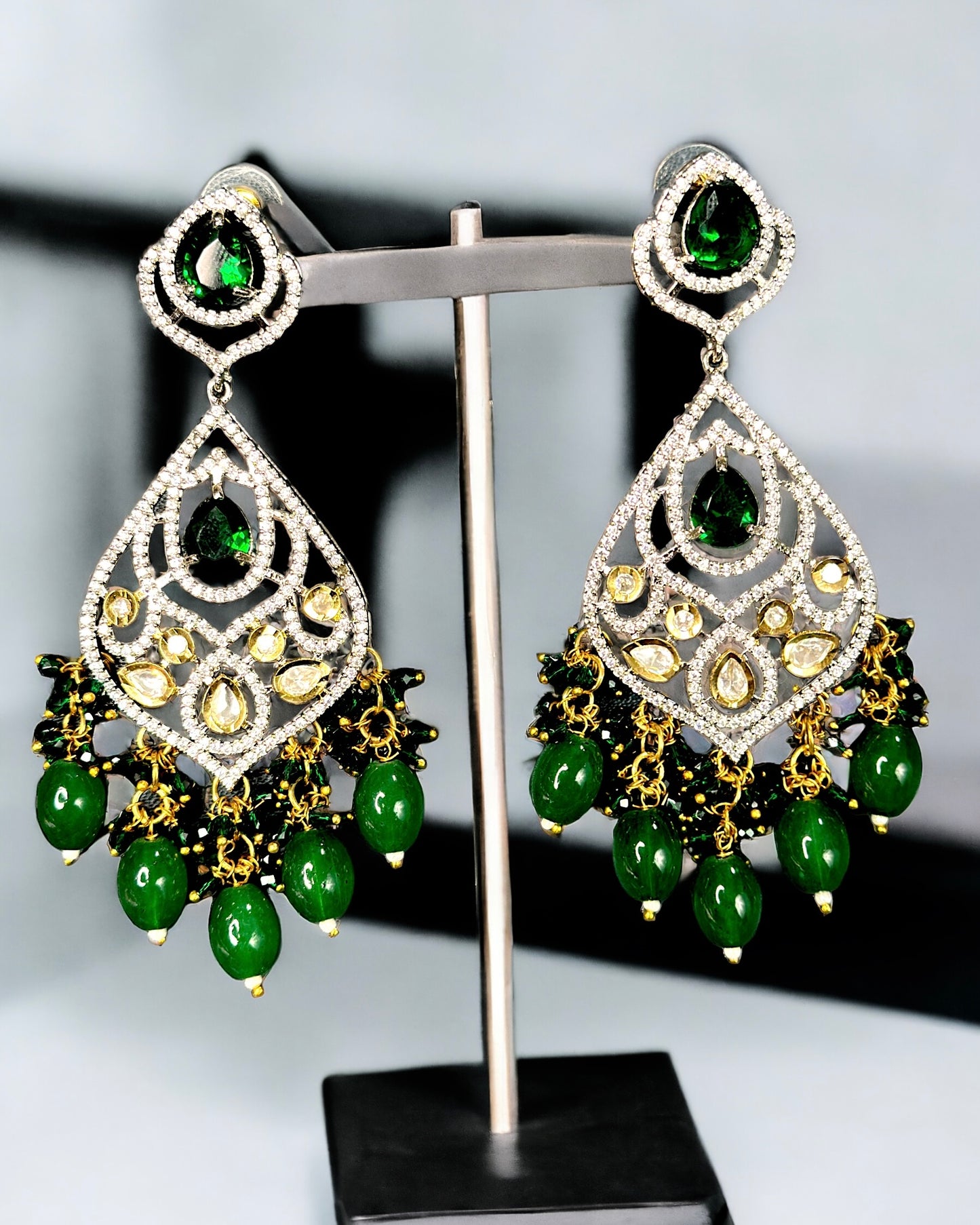 American Diamond Designer Earrings - Green