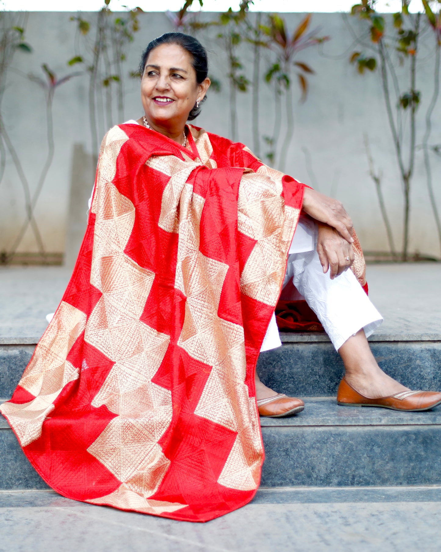 Phulkari Red and Golden Dupatta