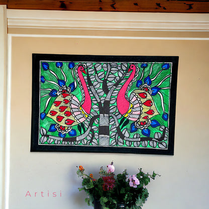 Madhubani Painting Peacocks - by National Award Winning Artist