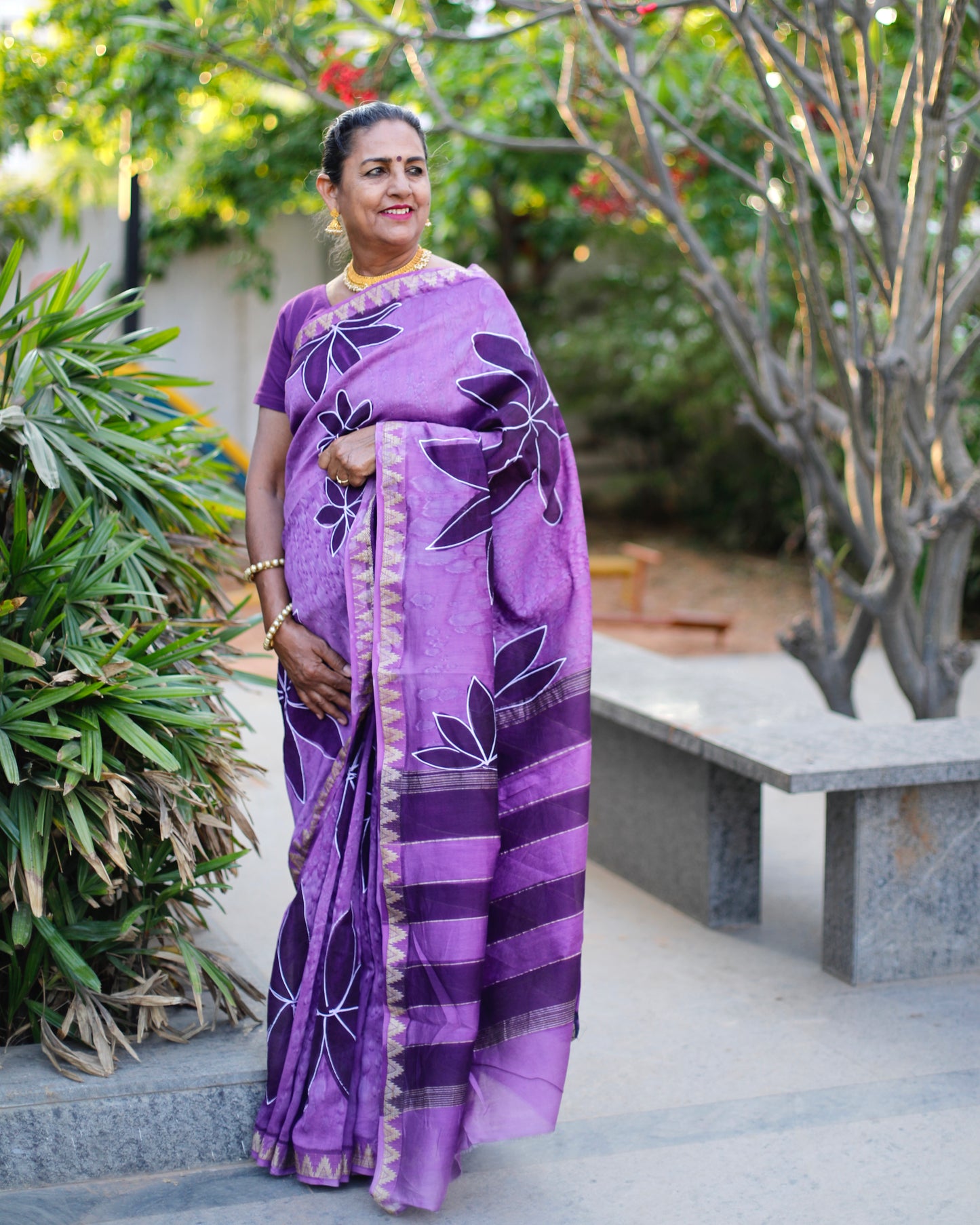 Hand Painted Maheshwari Silk with Gicha Border Saree