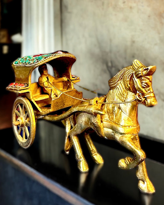 Brass Horse Cart in Multicolour Stone Roof