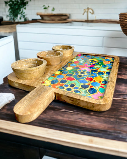 Handmade Mangowood  Serving Platter with Dipping Pot Set