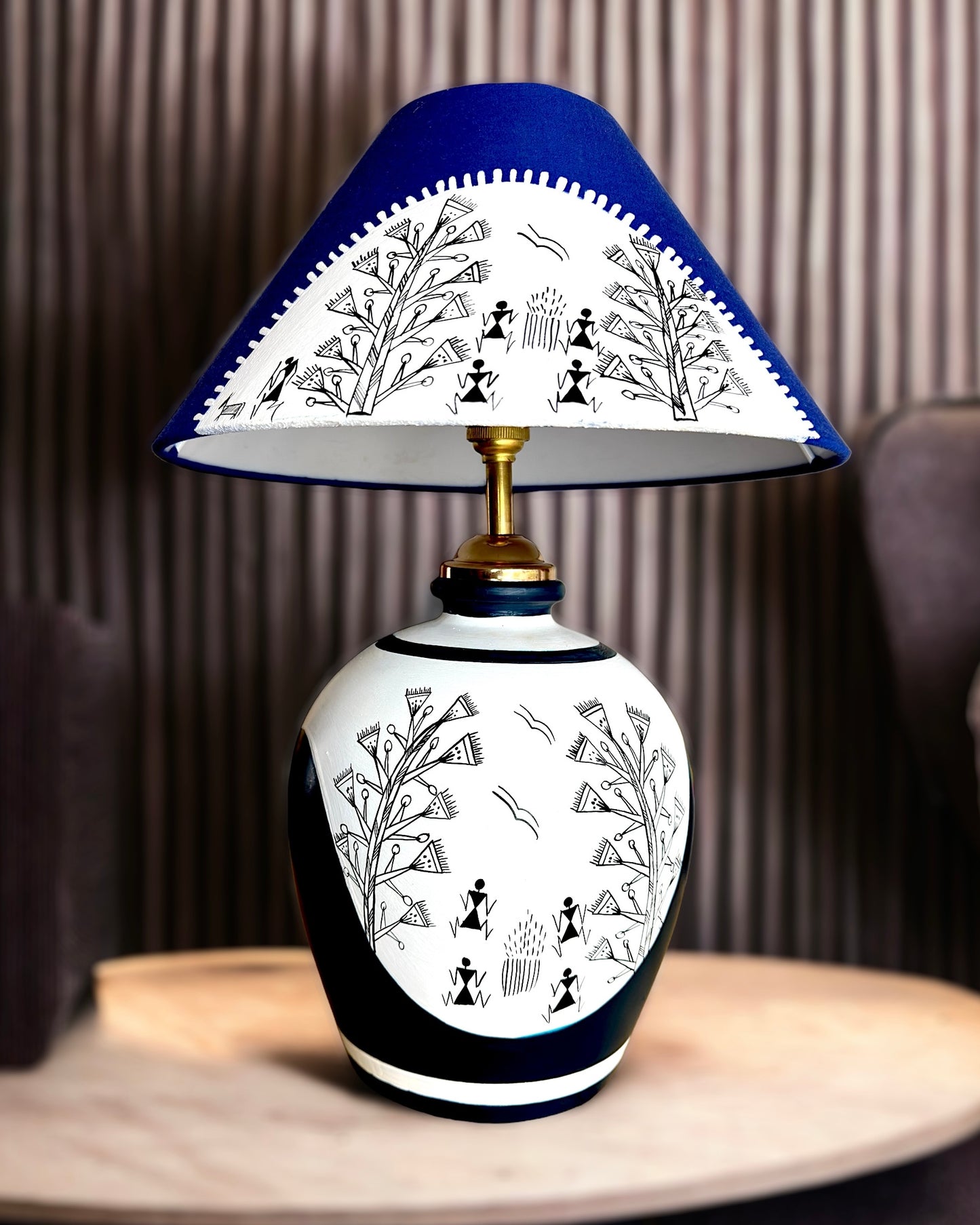 Handcrafted Terracotta Warli Tale Table Lamp - 18 inches