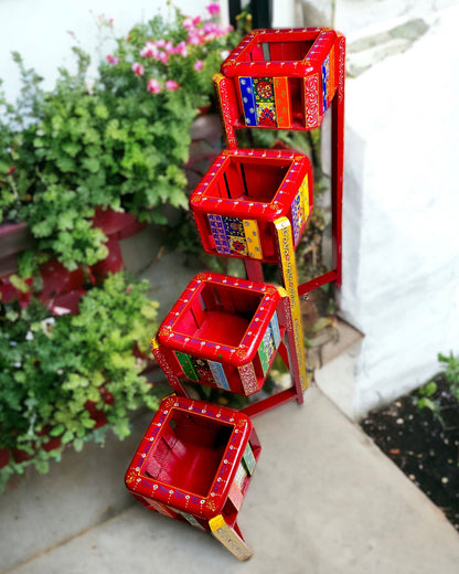 Decorative Handmade Painted Wooden Folding Set of 4 Planters