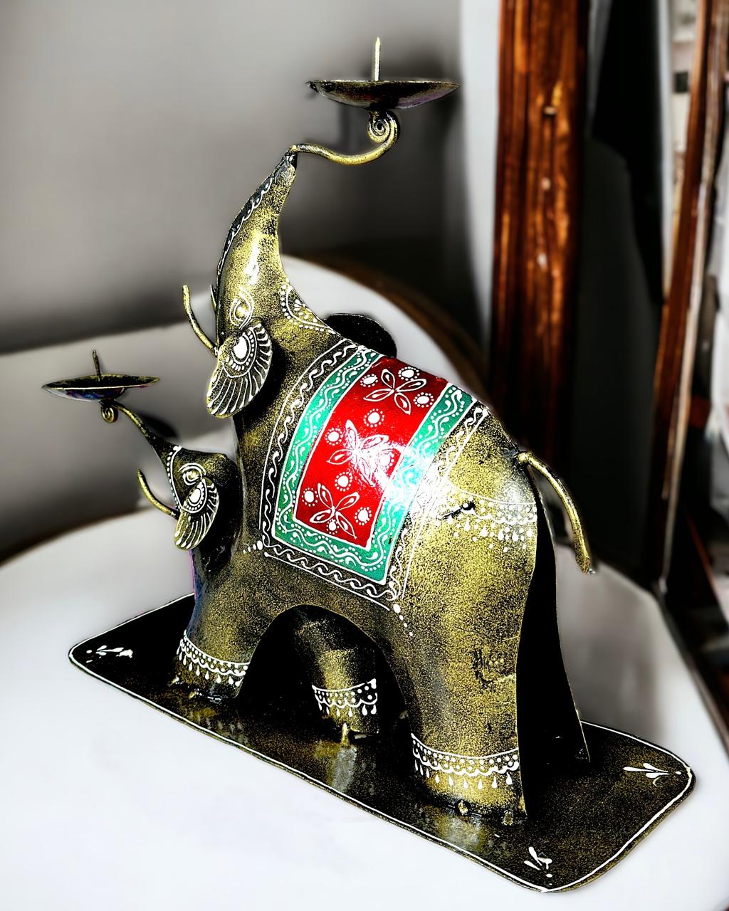 Elephant in Elephant Hand-painted Candle Holder