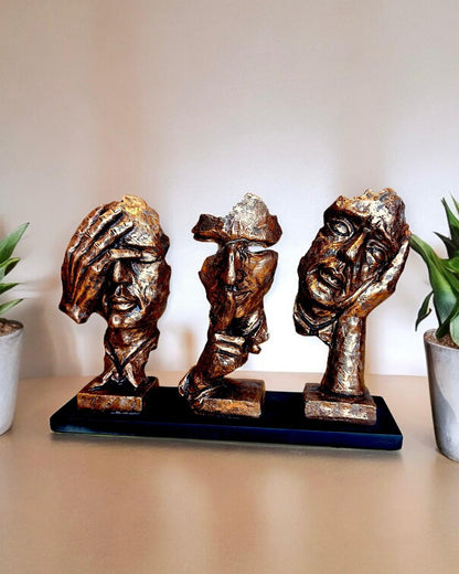 Three Men Face Statue Table Décor Piece 10 inch