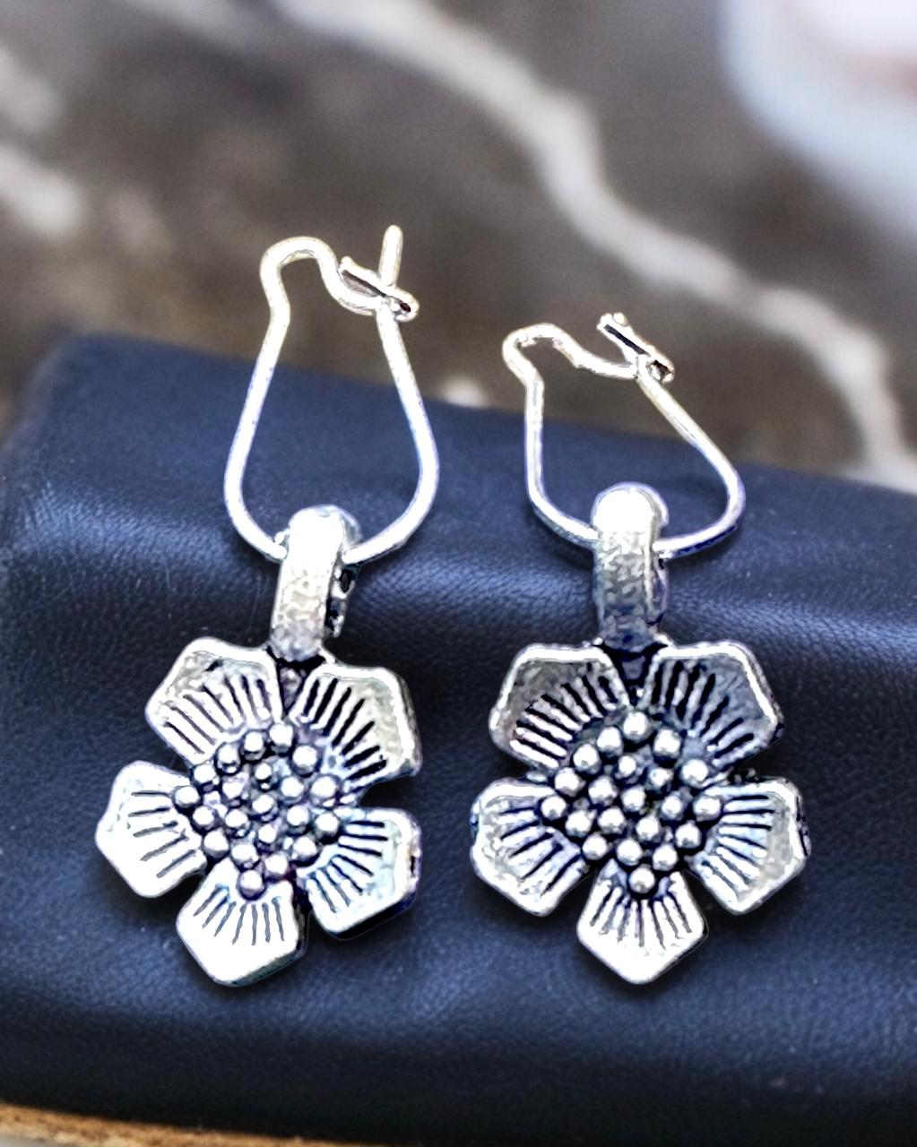 Oxidised Flower Earrings with Hook