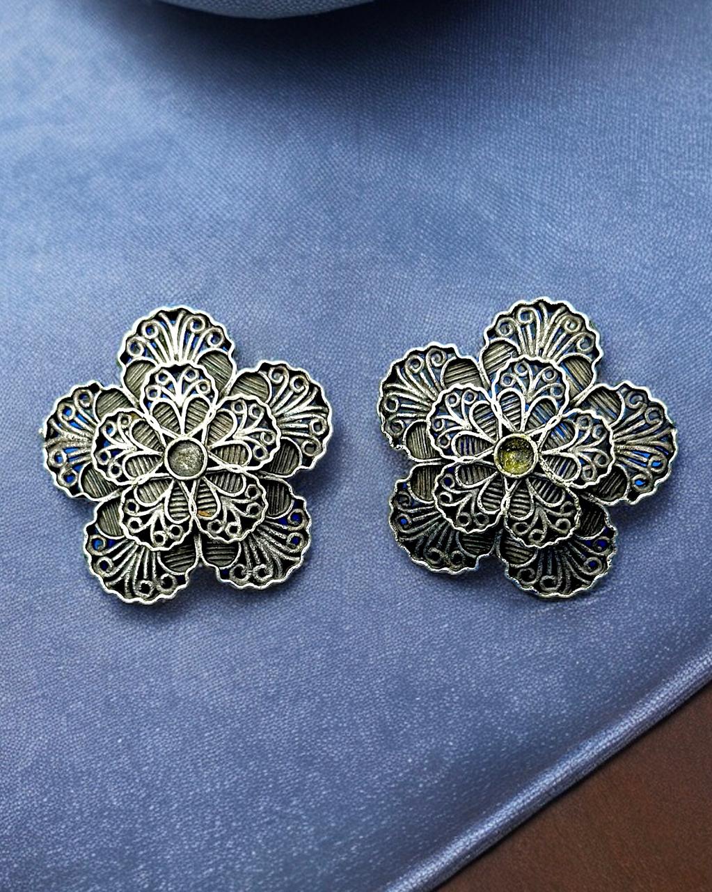 Oxidised Tribal Flower Shaped Earrings