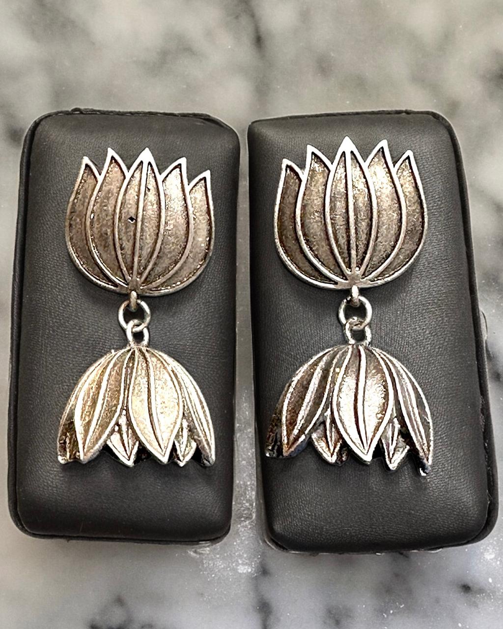 Lotus Shaped Drops Earrings in Brass