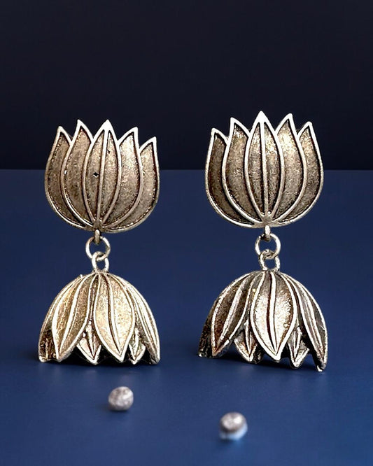 Lotus Shaped Drops Earrings in Brass