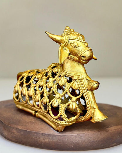 Pure Brass Nandhi, Mohenjo-daro Dhokra Art Sculpture 8.5 inch