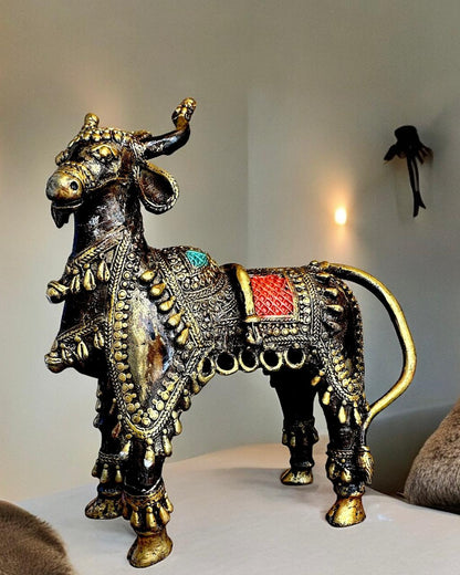 Kamdhenu Cow Mohenjo-daro Dhokra Art Sculpture 8.5 inch