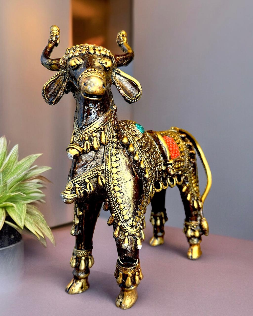 Kamdhenu Cow Mohenjo-daro Dhokra Art Sculpture 8.5 inch